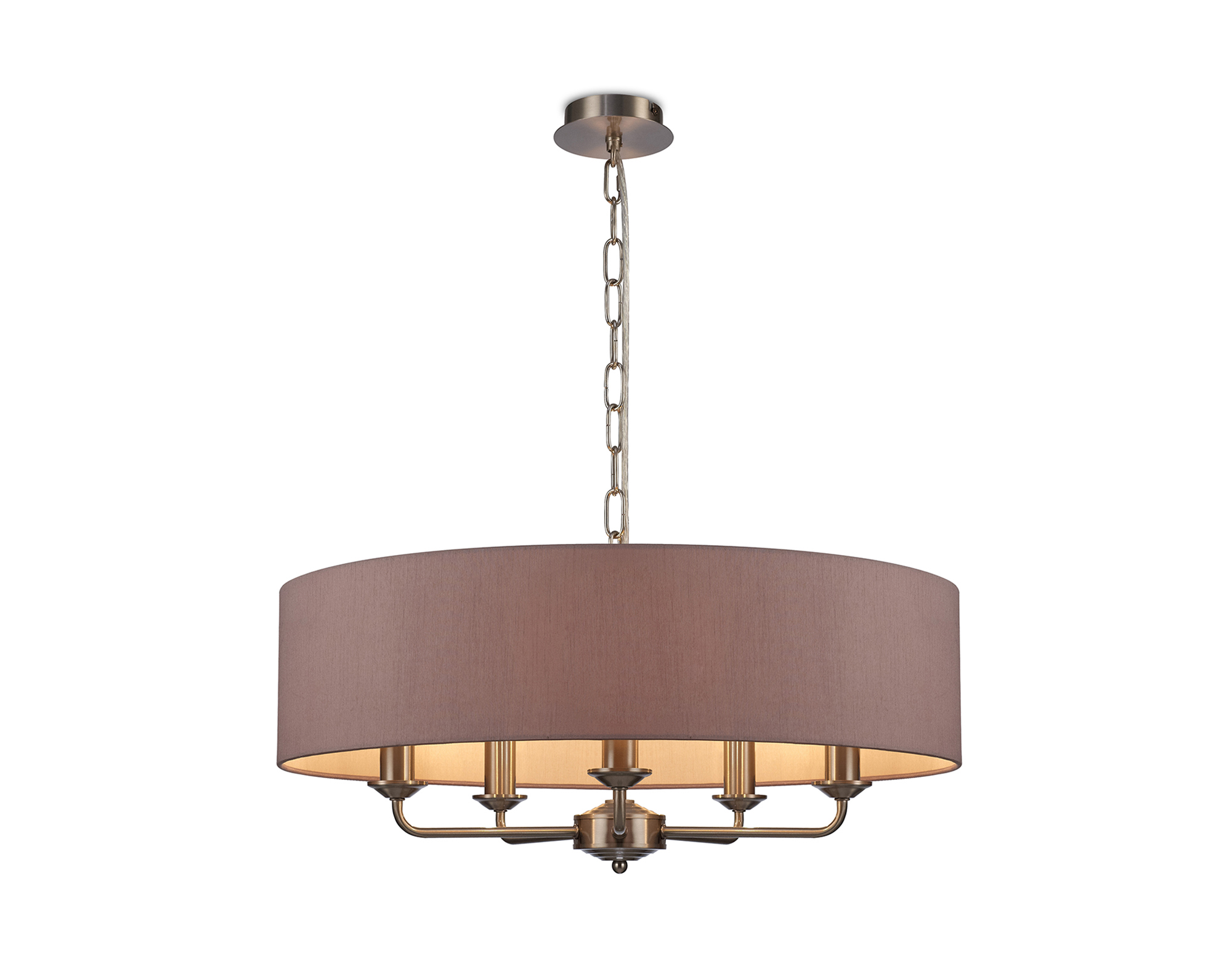 DK0069  Banyan 60cm 5 Light Pendant Satin Nickel, Taupe/Halo Gold